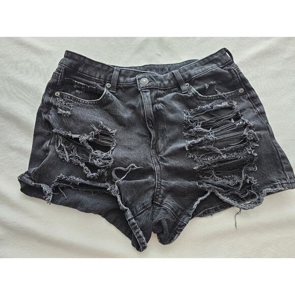 AMERICAN EAGLE Cross Waist Mom High Rise Shorts Distressed Black Size 10 - Picture 1 of 9